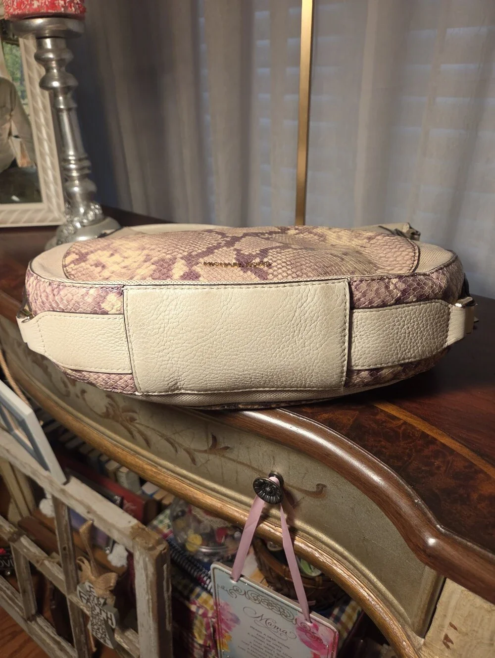 Michael Kors Julia Python Snake Embossed Leather Shoulder Bag